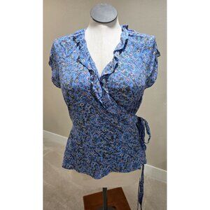 Old Navy Womens Floral Ruffle V-Neck Wrap Top Size L